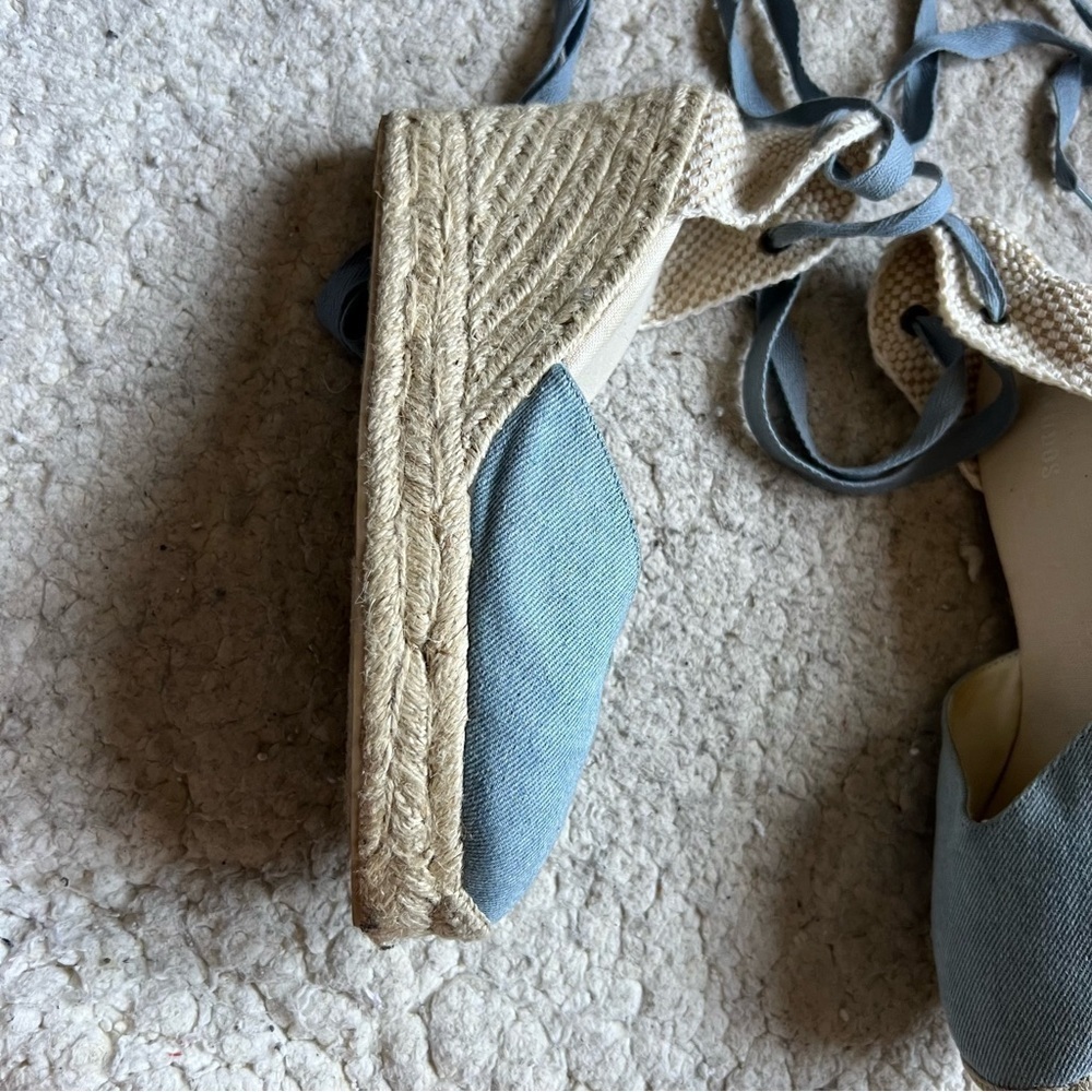 Saludos Light Denim Wrap Ankle Strap Platform Wedge Espadrille Size 8 - Picture 6 of 13